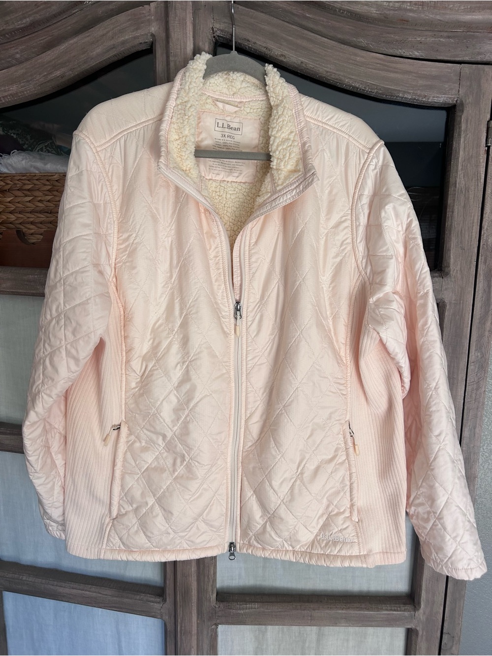 L.L. Bean Women's Pale Pink Quilted Puffer Jacket with Sherpa Collar